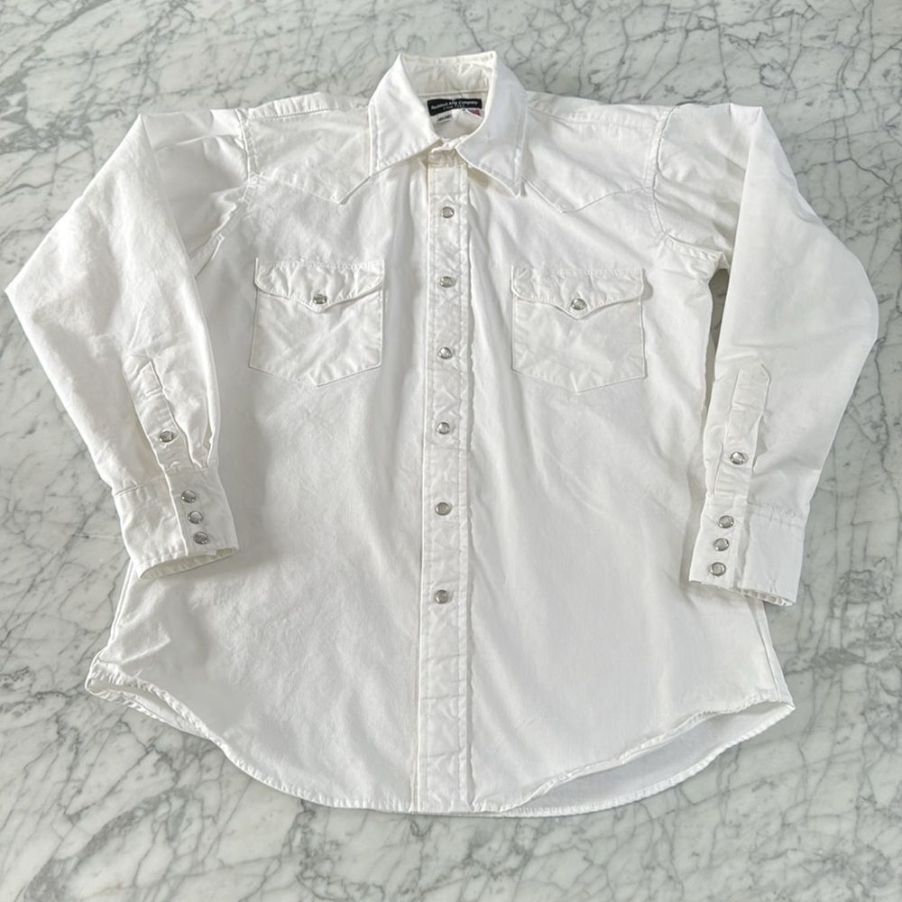 Flying R Ranchwear Ruddock LS Pearl Snap 15 1/2 34C Made USA White